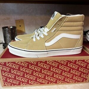 Vans Beige High-Top Skate Sneakers with White Stripe